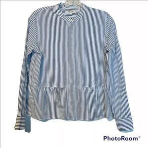 Madewell Blue Striped Peplum Cotton Button Down Shirt